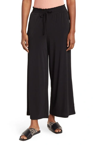 Ellen Tracy Palm Outline Smocked Crop Pants In Black