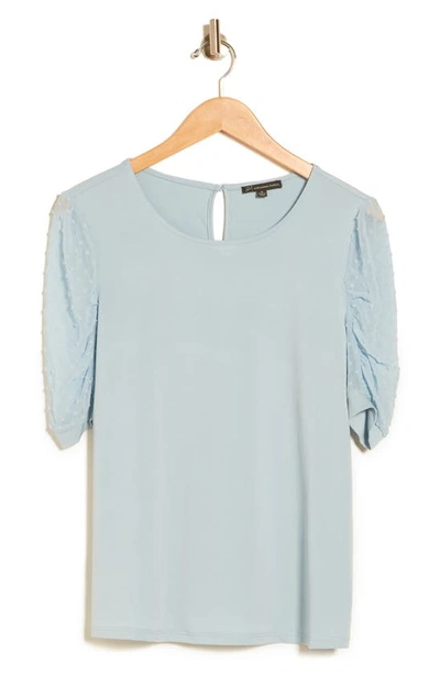 Shop Adrianna Papell Short Clip Dot Puff Crepe Sleeve Moss Shirt In Blue Cloud