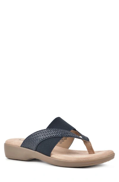 Shop Cliffs By White Mountain Bumble Embossed Faux Leather Sandal In Navy/ Woven/ Smooth