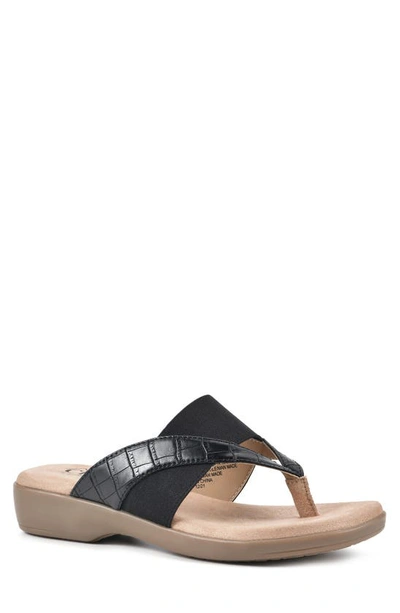 Shop Cliffs By White Mountain Bumble Embossed Faux Leather Sandal In Black/ Croco/ Smooth