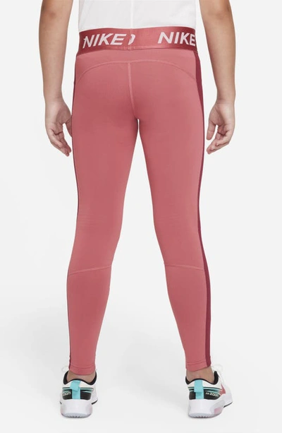 Shop Nike Kids' Pro Dri-fit Logo Leggings In Archaeo Pink/ Rush Maroon