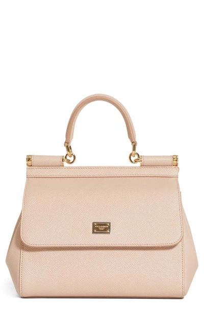 Shop Dolce & Gabbana 'small Miss Sicily' Leather Satchel In Flesh Pink