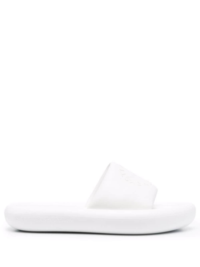 Shop Stella Mccartney Slides Sandals With Perforated Logo In White