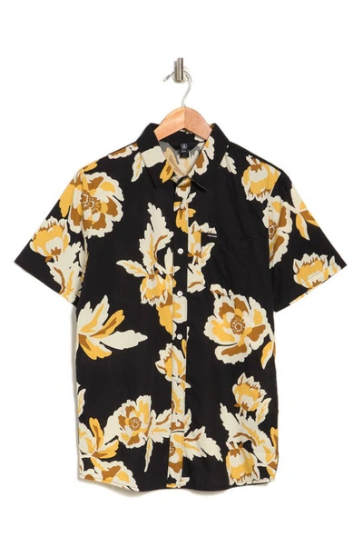 Shop Volcom Warbler Printed Regular Fit Shirt In Black Cmbo