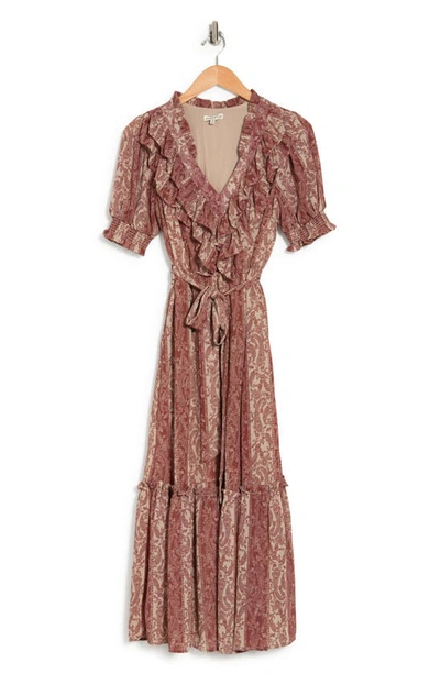 Shop Moon River Paisley Stripe Ruffled Maxi Dress In Beige