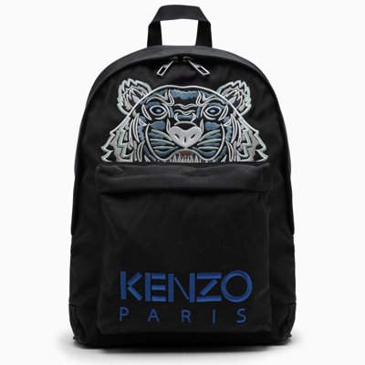 Shop Kenzo Black Backpack With Tiger Embroidery