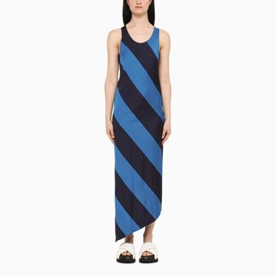 Shop Marni | Dark Blue/bright Blue Long Dress With Diagonal Stripes In ["blue"/ "multicolor"/ "print"]