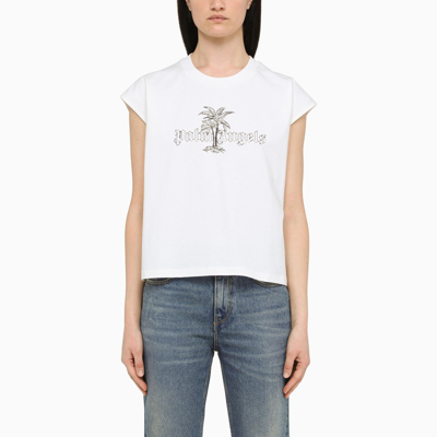 Shop Palm Angels Off White Logo-print T-shirt