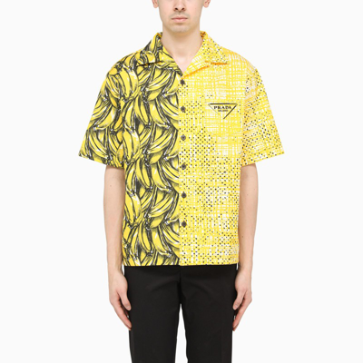 Shop Prada Yellow Printed Short-sleeved Shirt
