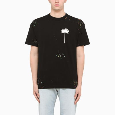 Shop Palm Angels Black/multicolour Palm-print T-shirt