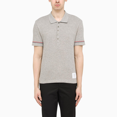 Shop Thom Browne Grey Short-sleeved Polo Shirt With Stripes