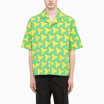 Bottega Veneta Wavy Triangle-print Short-sleeve Shirt In Green,yellow |  ModeSens