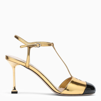 Shop Miu Miu Gold/black Patent Leather Slingback Pumps In Metal