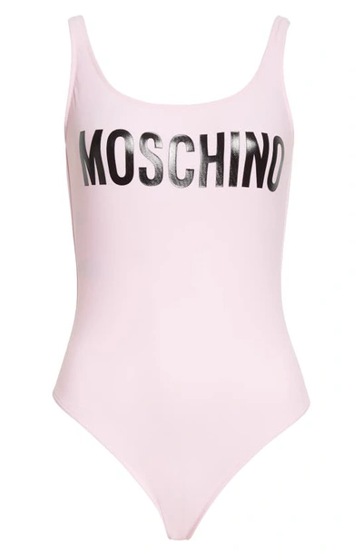 Shop Moschino Logo One-piece Swimsuit In Fantasy Print Pink