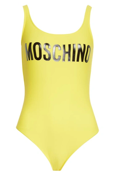 Shop Moschino Logo One-piece Swimsuit In Fantasy Print Yellow