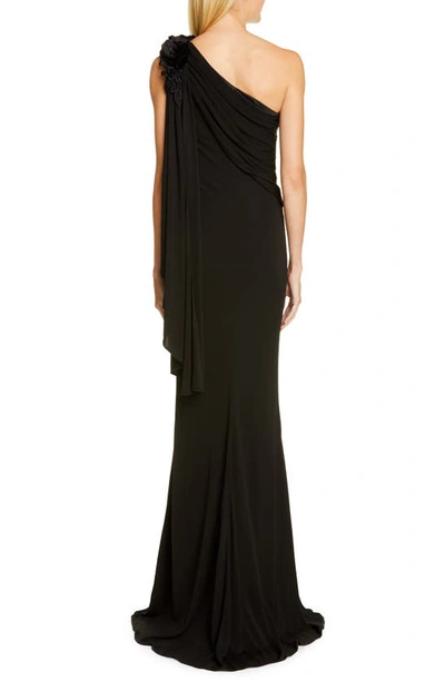 Shop Badgley Mischka One-shoulder Trumpet Gown In Black