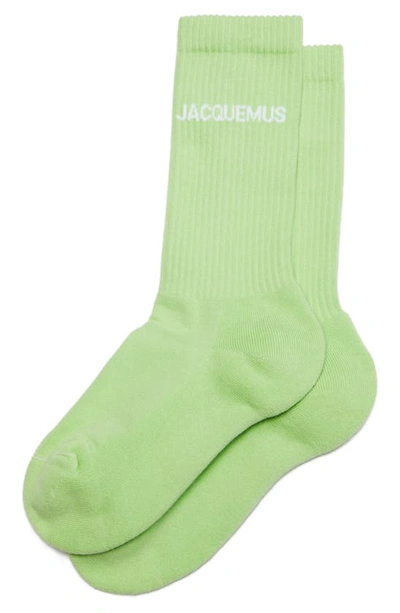 Shop Jacquemus Les Chaussettes Logo Jacquard Cotton Blend Crew Socks In Light Green