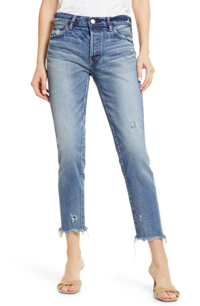 Moussy Vintage Merry Distressed Ankle Crop Jeans In Blue