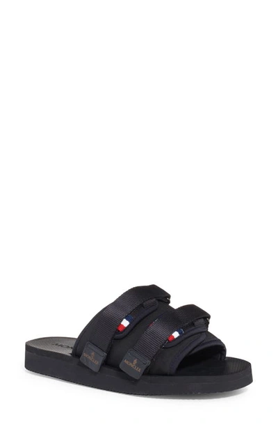 Shop Moncler Slideworks Slide Sandal In 999-black