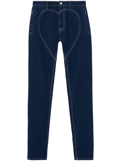 Shop Burberry Dark Canvas Blue Cotton High-rise Heart-motif Skinny Jeans