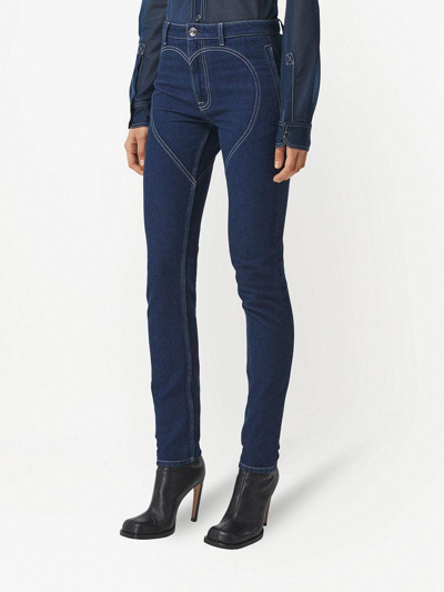 Shop Burberry Dark Canvas Blue Cotton High-rise Heart-motif Skinny Jeans