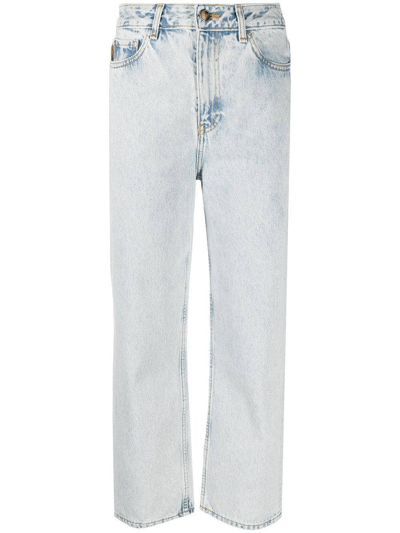Shop Ganni Washed High-waisted Cropped Jeans