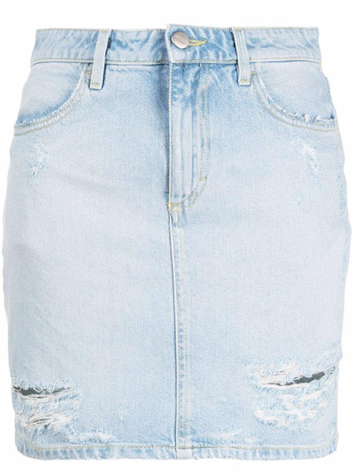 Shop Icon Denim Blue Cotton Distressed-effect Denim Skirt