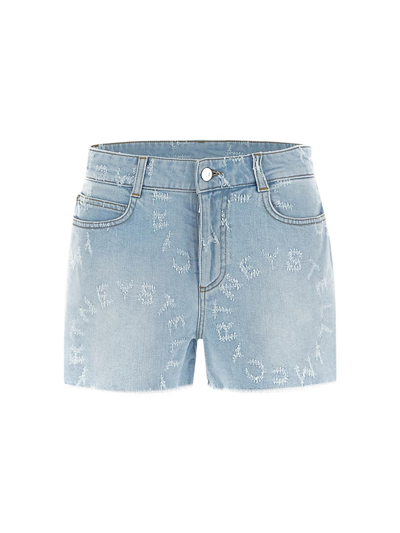 Shop Stella Mccartney Laser Logo Denim Shorts In Blue