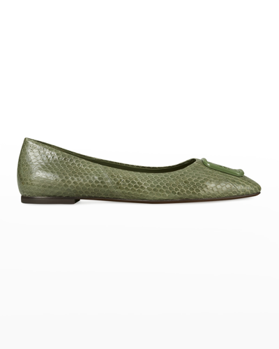 Shop Tory Burch Georgia Snakeskin Medallion Ballerina Flats In Palm Leaf