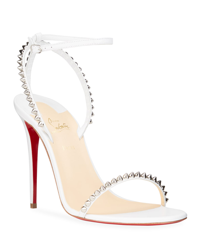 Shop Christian Louboutin So Me Spike Red Sole Sandals In White/silver