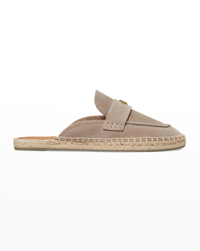 Shop Tory Burch Seaside Suede Medallion Mule Espadrilles In Classic Taupe