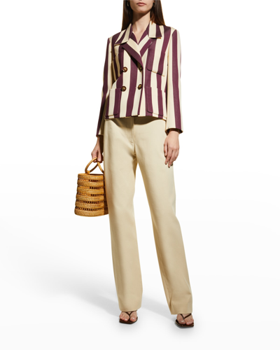 Tory Burch Striped Double-breasted Blazer In Burgundy/ French | ModeSens
