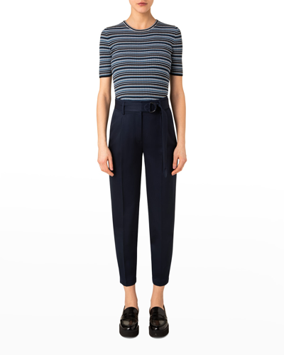 Shop Akris Punto Fred Wool Belted Pants In Navy