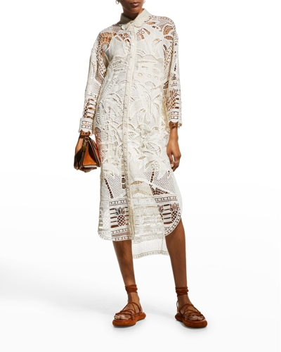Shop Farm Rio Off-white Guipure Lace Midi Shirtdress