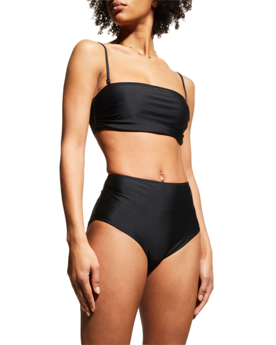 Shop Ganni Solid Bandeau Bikini Top In Black