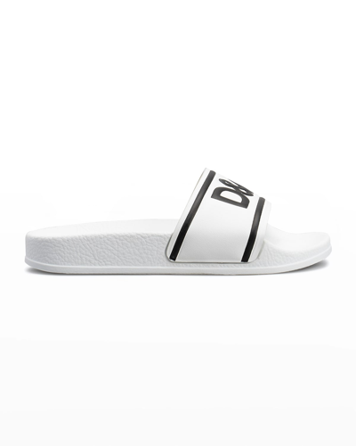 Shop Dolce & Gabbana Kid's Logo Two-tone Pool Slide Sandals, Kids In Bianconero