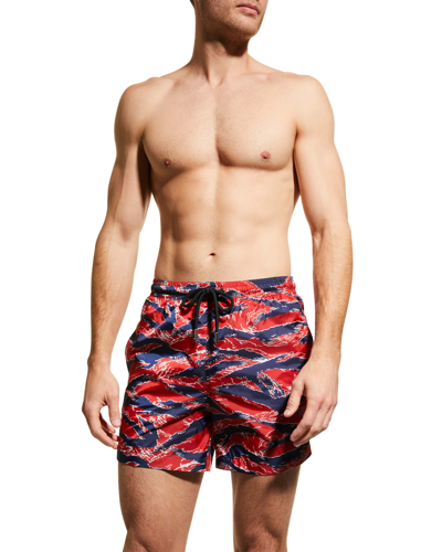 Shop Moncler Men's Tiger Camo Swim Shorts In Plum