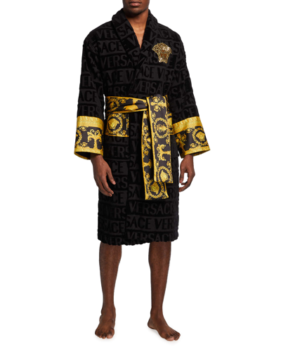 Shop Versace Men's Medusa Logomania Robe In Black/gold