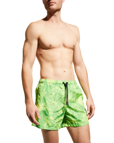 Shop Marcelo Burlon County Of Milan Men's Kaleidoscope Wings Swim Shorts In Green Lime