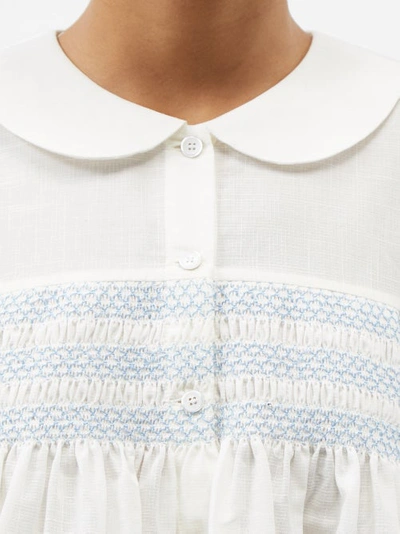 Molly Goddard Iwona Embroidered Smocked Cotton Blouse In White | ModeSens