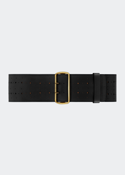Shop Vaincourt Paris La Celeste Perforated Wide Leather Belt In Black