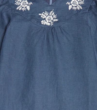 Shop Tartine Et Chocolat Embroidered Cotton Dress In Bleu Petrole