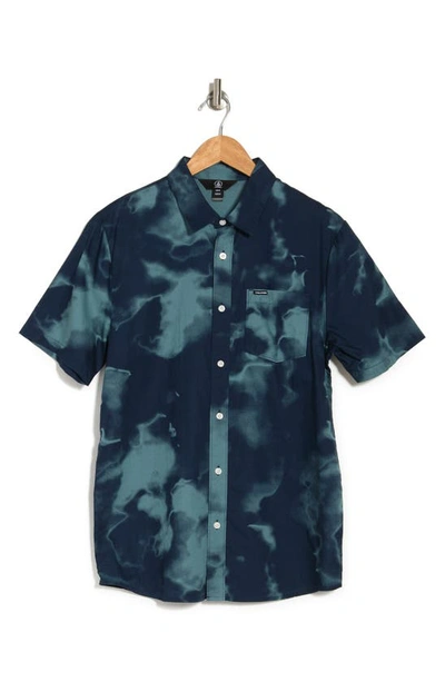Shop Volcom Warbler Printed Regular Fit Shirt In Hydro Blue