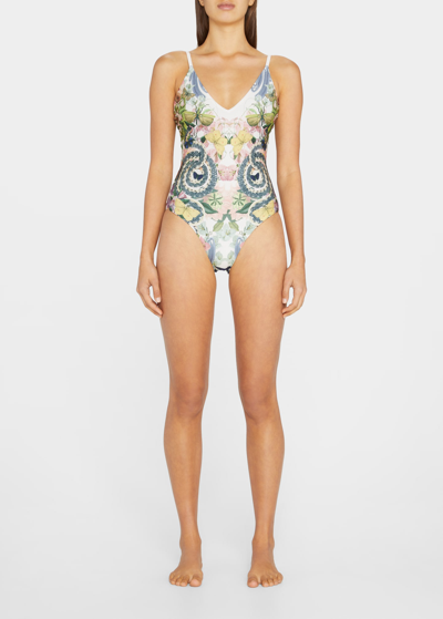 Shop Carolina K Marieta Reversible High-cut One-piece Swimsuit In Garden Snake
