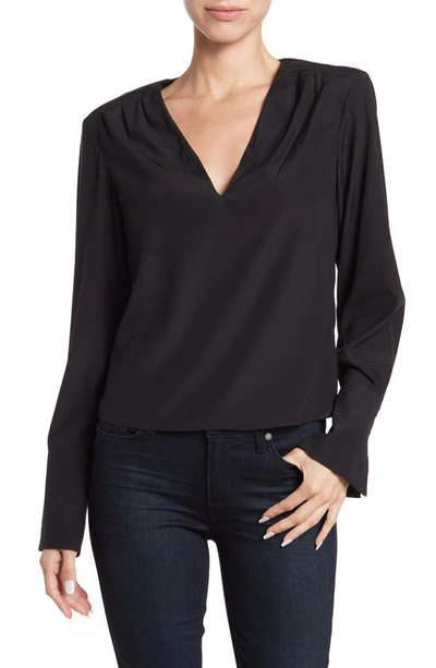 Shop Frame Pleated Silk V-neck Blouse In Noir