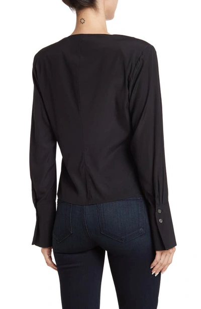 Shop Frame Pleated Silk V-neck Blouse In Noir