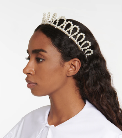 Simone Rocha Silver-tone, Faux Pearl And Crystal Headband In 