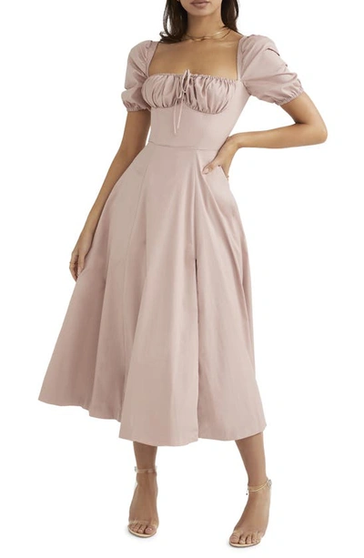Shop House Of Cb Tallulah Puff Sleeve Midi Dress In Pink