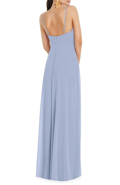 Lovely Dessy Collection Adjustable Strap Wrap Bodice Maxi Dress With Front Slit In Sky Blue