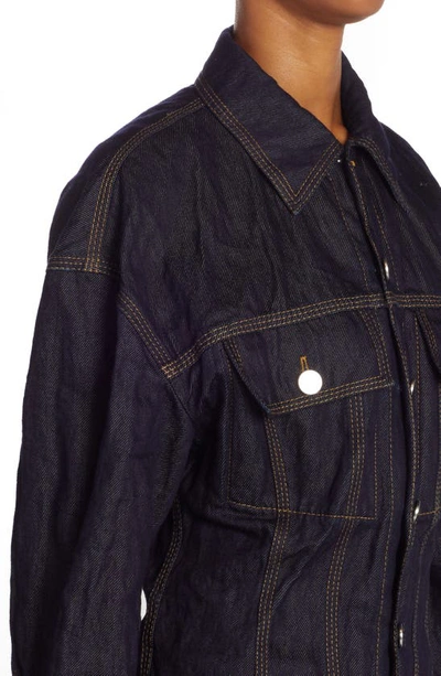 Shop Bottega Veneta Metallic Detail Cotton Twill Jacket In Indigo